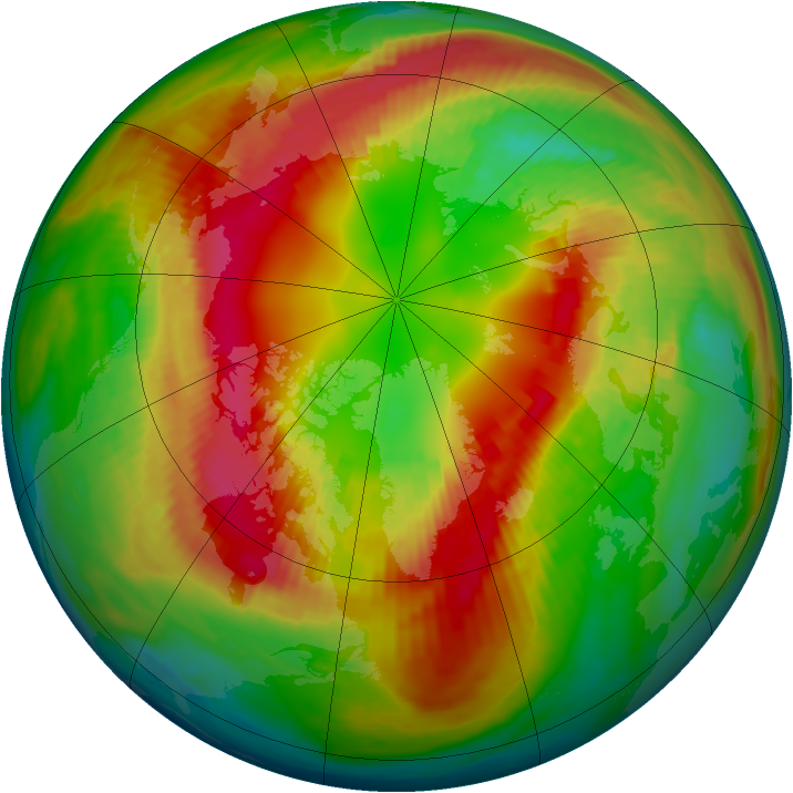 Arctic ozone map for 22 February 1990